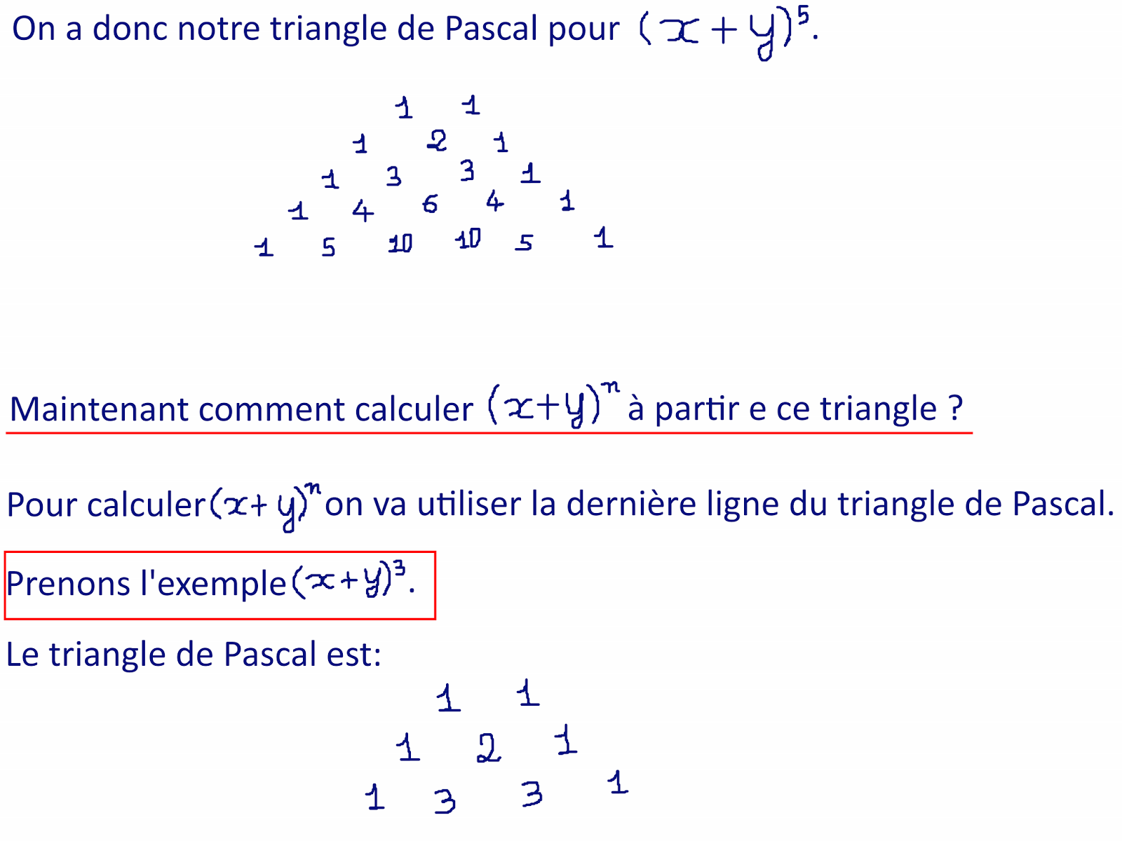Comment construire le triangle de Pascal et être capable de calculer des trucs comme (x+y)^n